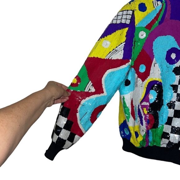 Gantos Vintage 1980s Womens Bomber Jacket Size Small Sequins Abstract Art - Picture 15 of 16
